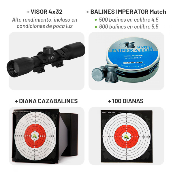Ahorra 90 euros: PACK Carabina de Balines Gamo + Visor 4x32 + Balines + Diana Cazabalines + 100 dianas